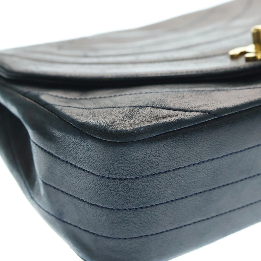 CHANEL(シャネル) ダイアナ ハーフムーン チェーンショルダーバッグ ハンドバッグ ネイビー ゴールド金具 ラムスキン