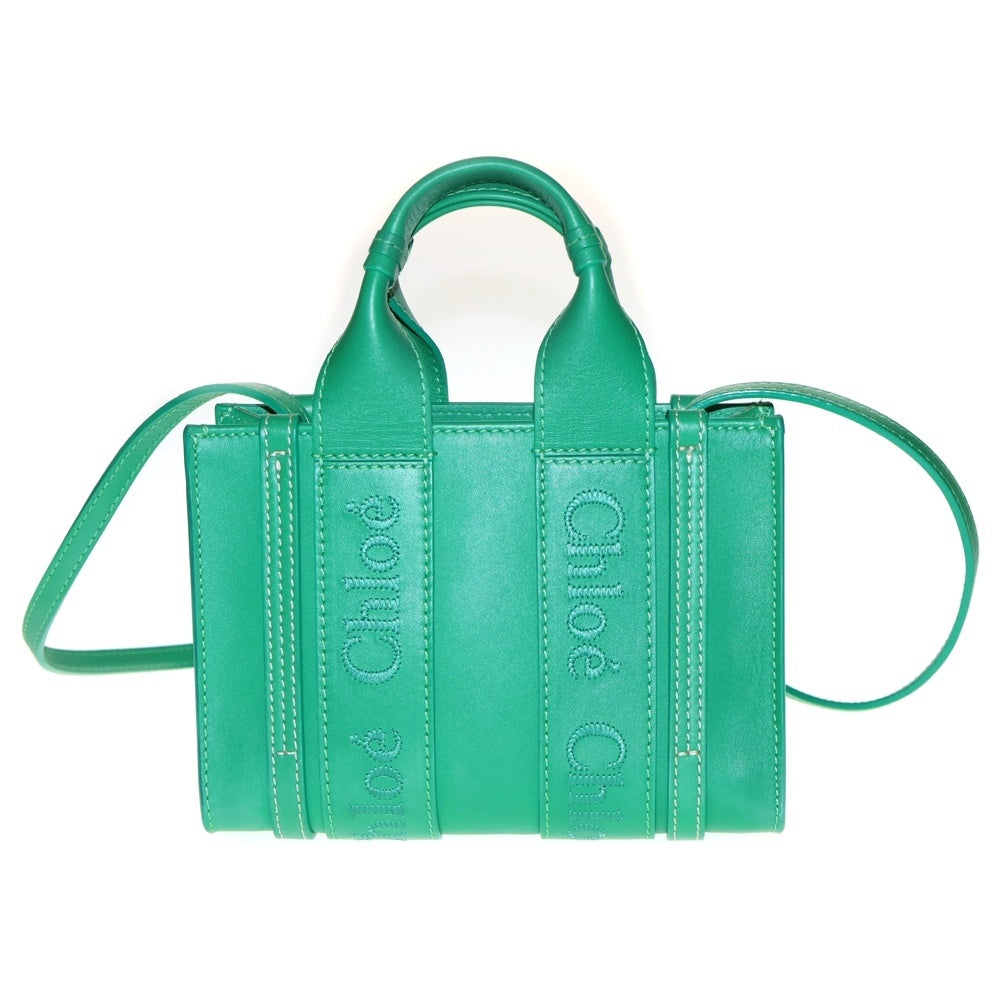 Chloe(クロエ) ウッディ 2WAYバッグ ミニトートバッグ ハンドバッグ ショルダーバッグ グリーン レザー