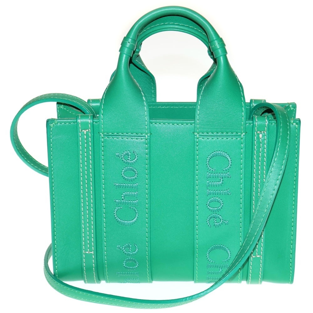 Chloe(クロエ) ウッディ 2WAYバッグ ミニトートバッグ ハンドバッグ ショルダーバッグ グリーン レザー