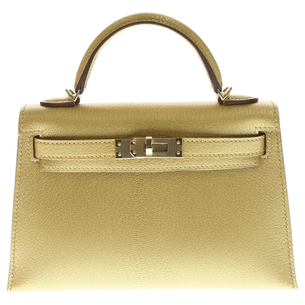 HERMES(エルメス) ミニケリー2 ドレ シェーブルシャムキラ シャンパンゴールド金具 外縫い 2WAY レザーハンドバッグ ショルダーバッグ ゴールド K刻印