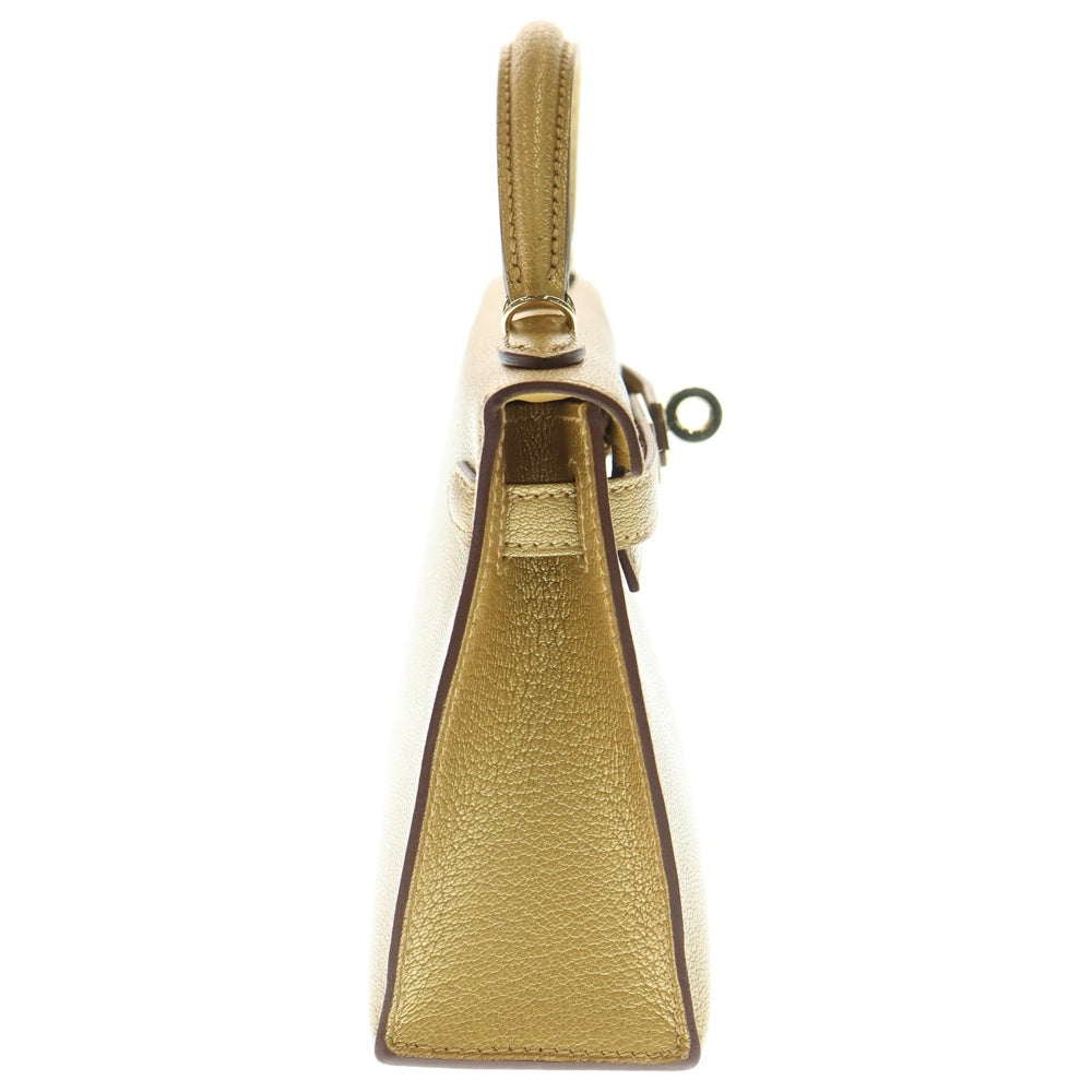 HERMES(エルメス) ミニケリー2 ドレ シェーブルシャムキラ シャンパンゴールド金具 外縫い 2WAY レザーハンドバッグ ショルダーバッグ ゴールド K刻印
