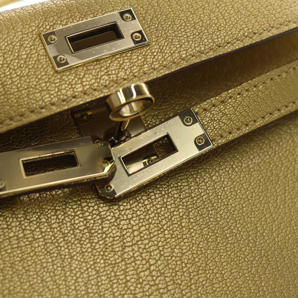 HERMES(エルメス) ミニケリー2 ドレ シェーブルシャムキラ シャンパンゴールド金具 外縫い 2WAY レザーハンドバッグ ショルダーバッグ ゴールド K刻印