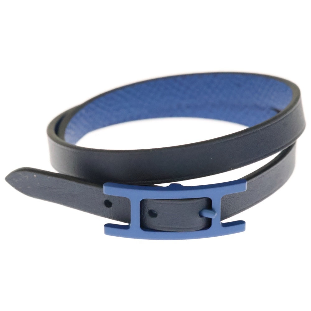 HERMES(エルメス) ビーアピ ドゥブルトゥールブレスレット レザー ブルー金具 レディース