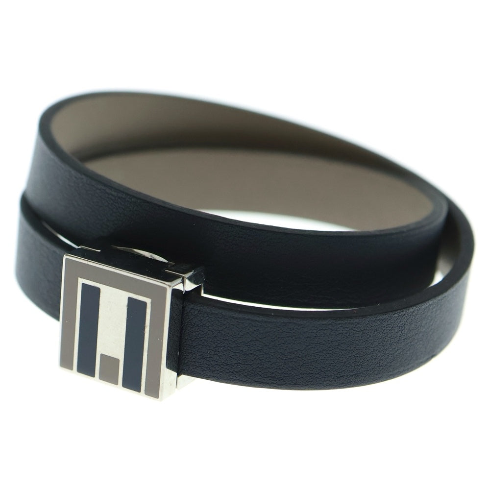 HERMES(エルメス) グリアスファルト スイフト ブレスレット レザー ネイビー×ブラウン シルバー金具 SV