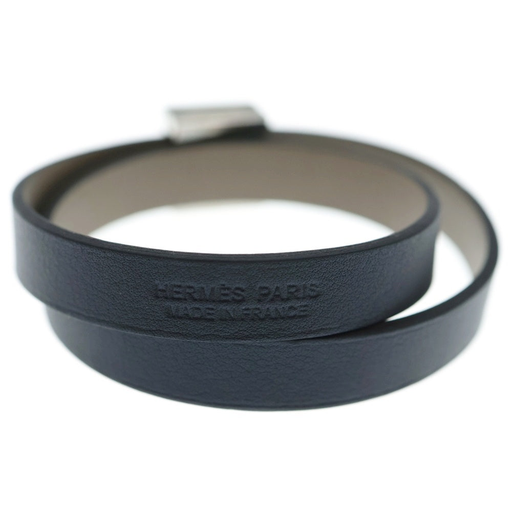 HERMES(エルメス) グリアスファルト スイフト ブレスレット レザー ネイビー×ブラウン シルバー金具 SV