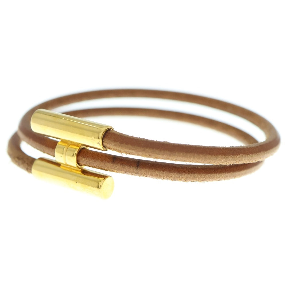 HERMES(エルメス) トゥルニス バングル ブレスレット ブラウン ゴールド金具 レザー×GP
