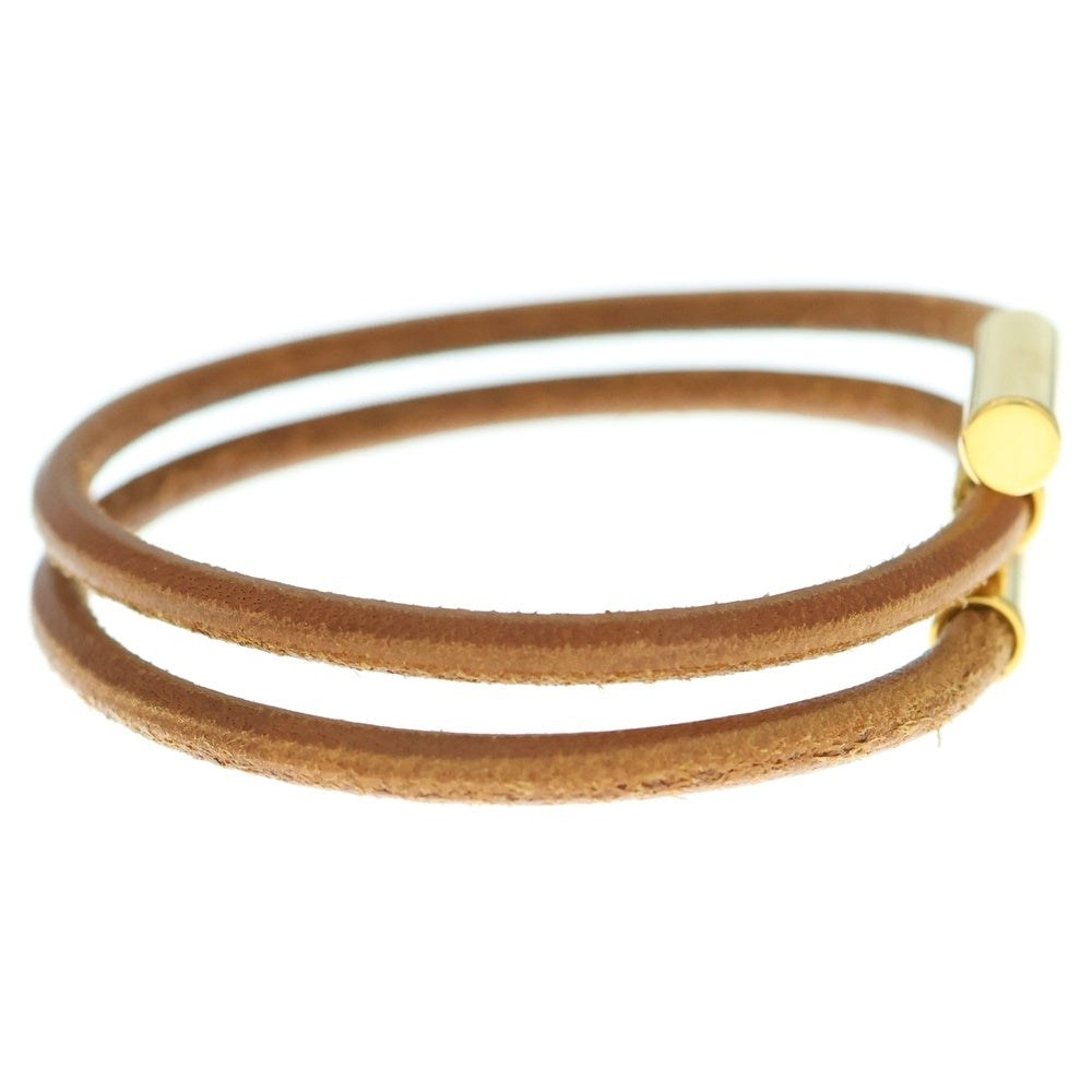 HERMES(エルメス) トゥルニス バングル ブレスレット ブラウン ゴールド金具 レザー×GP
