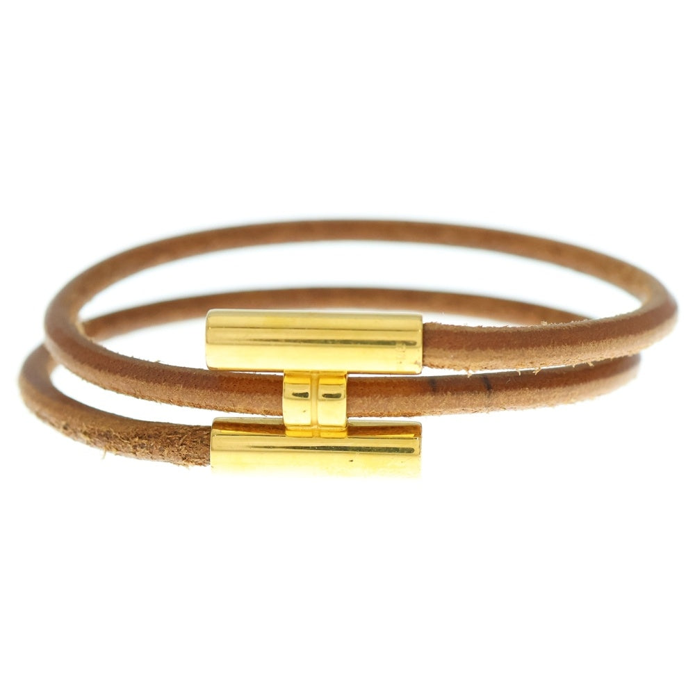HERMES(エルメス) トゥルニス バングル ブレスレット ブラウン ゴールド金具 レザー×GP