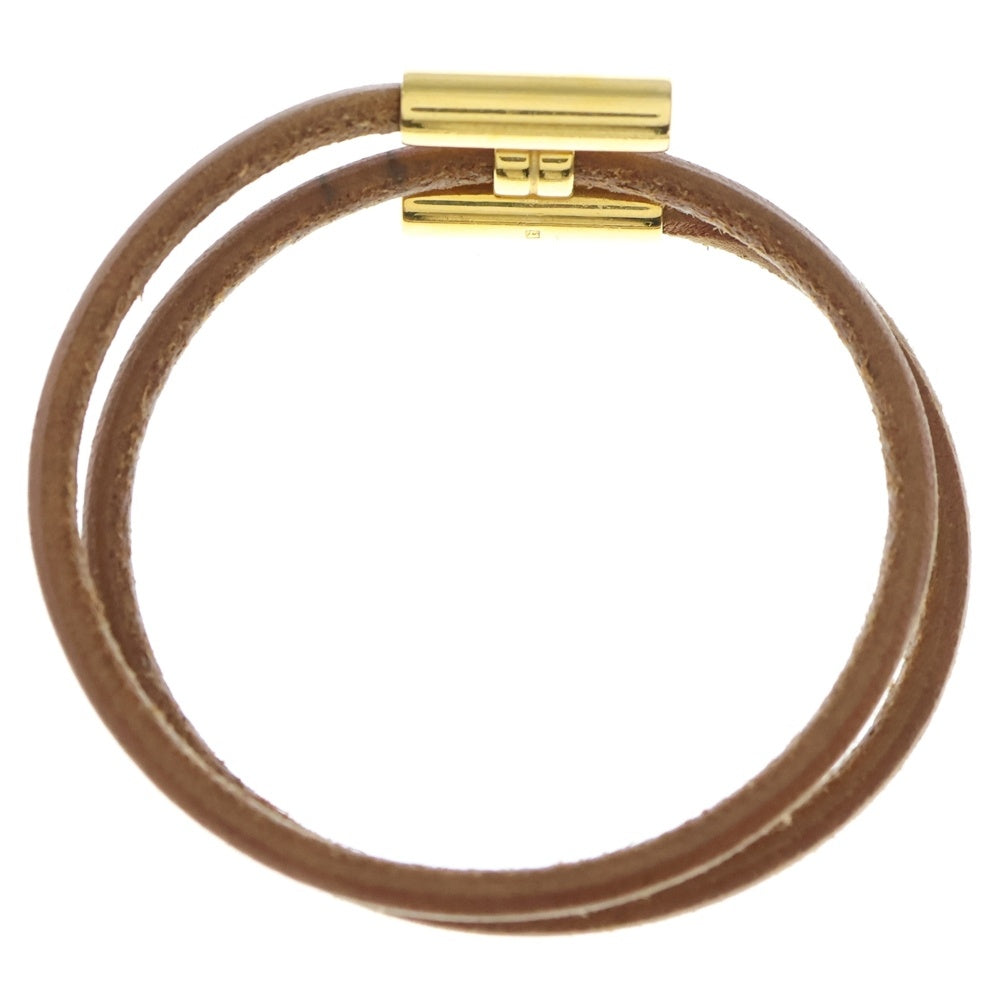 HERMES(エルメス) トゥルニス バングル ブレスレット ブラウン ゴールド金具 レザー×GP