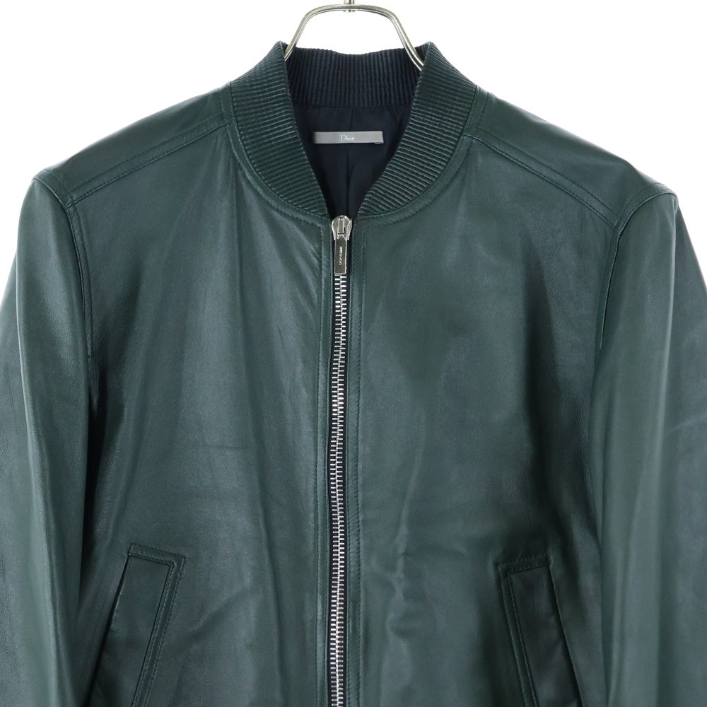 Dior HOMME(ディオールオム) ラムスキン レザー ジップアップ ボンバージャケット ブルゾン グリーン 833L460I0262