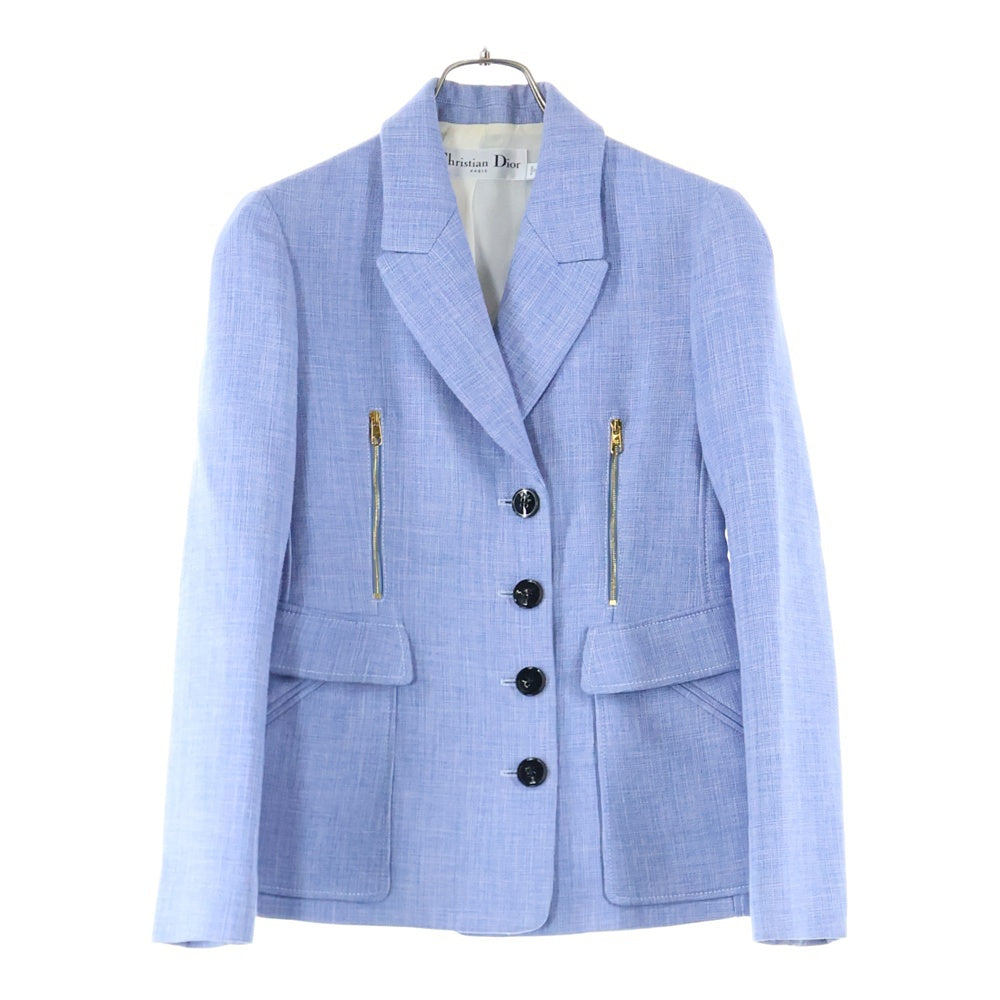 Christian Dior(クリスチャンディオール) ウール混 レーヨン ジップデザイン ダブルブレスト 4B テーラードジャケット ブルー 7C21246A1358
