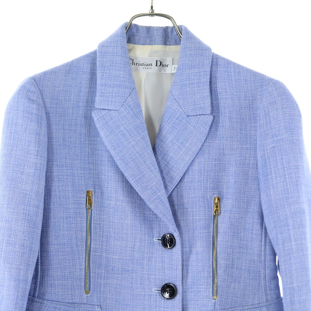 Christian Dior(クリスチャンディオール) ウール混 レーヨン ジップデザイン ダブルブレスト 4B テーラードジャケット ブルー 7C21246A1358