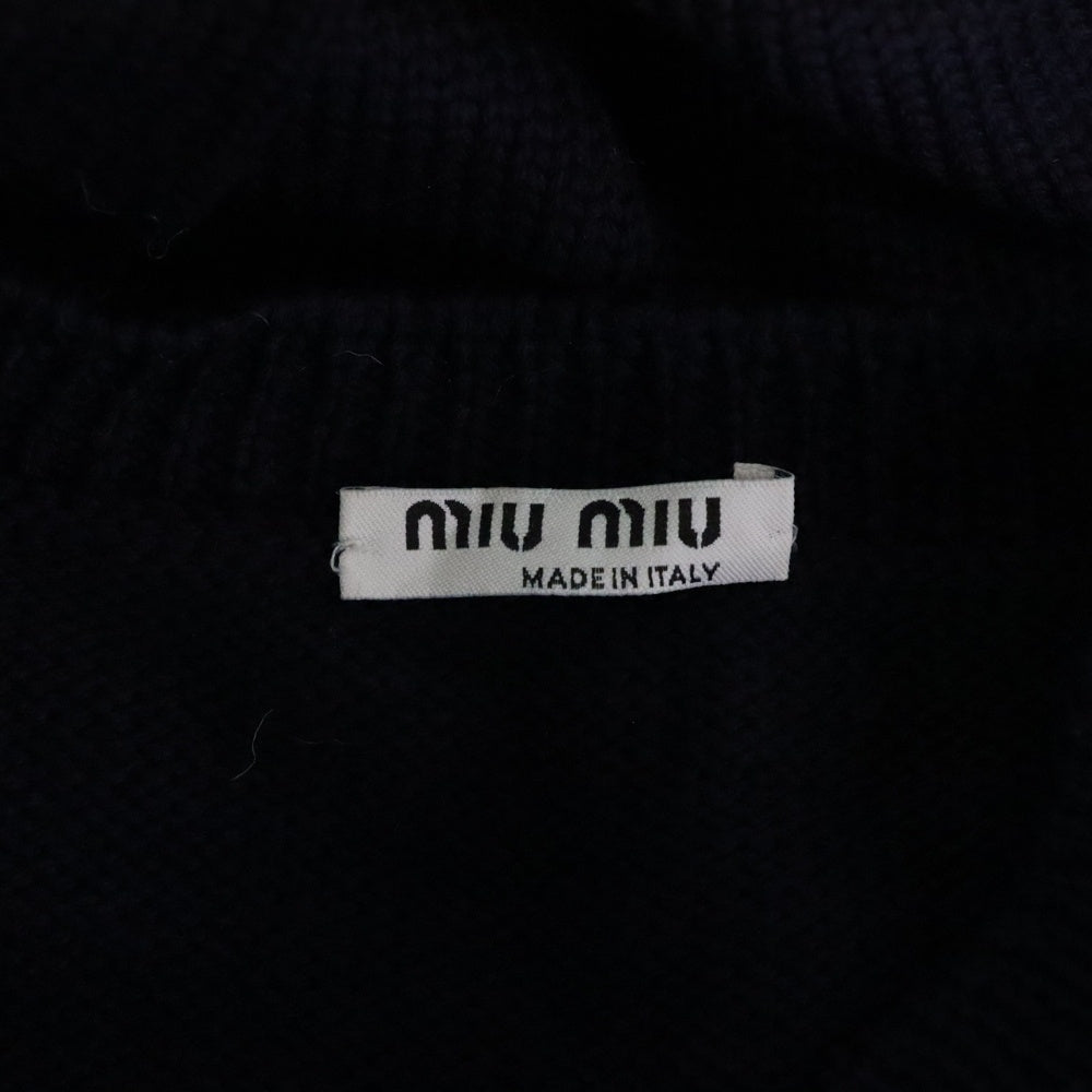 miumiu(ミュウミュウ) 16AW フラワー ビーズ装飾 ウール クルーネック 長袖ニット カーディガン ネイビー レディース MMC039