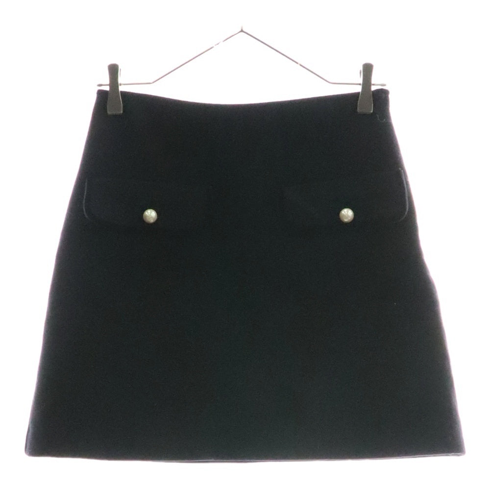 miumiu(ミュウミュウ) 19AW パールボタン ベロア ベルベット パイピング ウール ミニスカート ブラック レディース MG1355