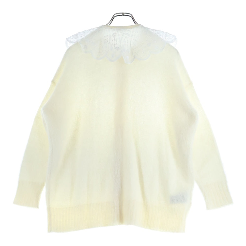 miumiu(ミュウミュウ) 19AW レース リボン デザイン モヘア クルーネック 長袖 ニット カーディガン ホワイト レディース MMF131