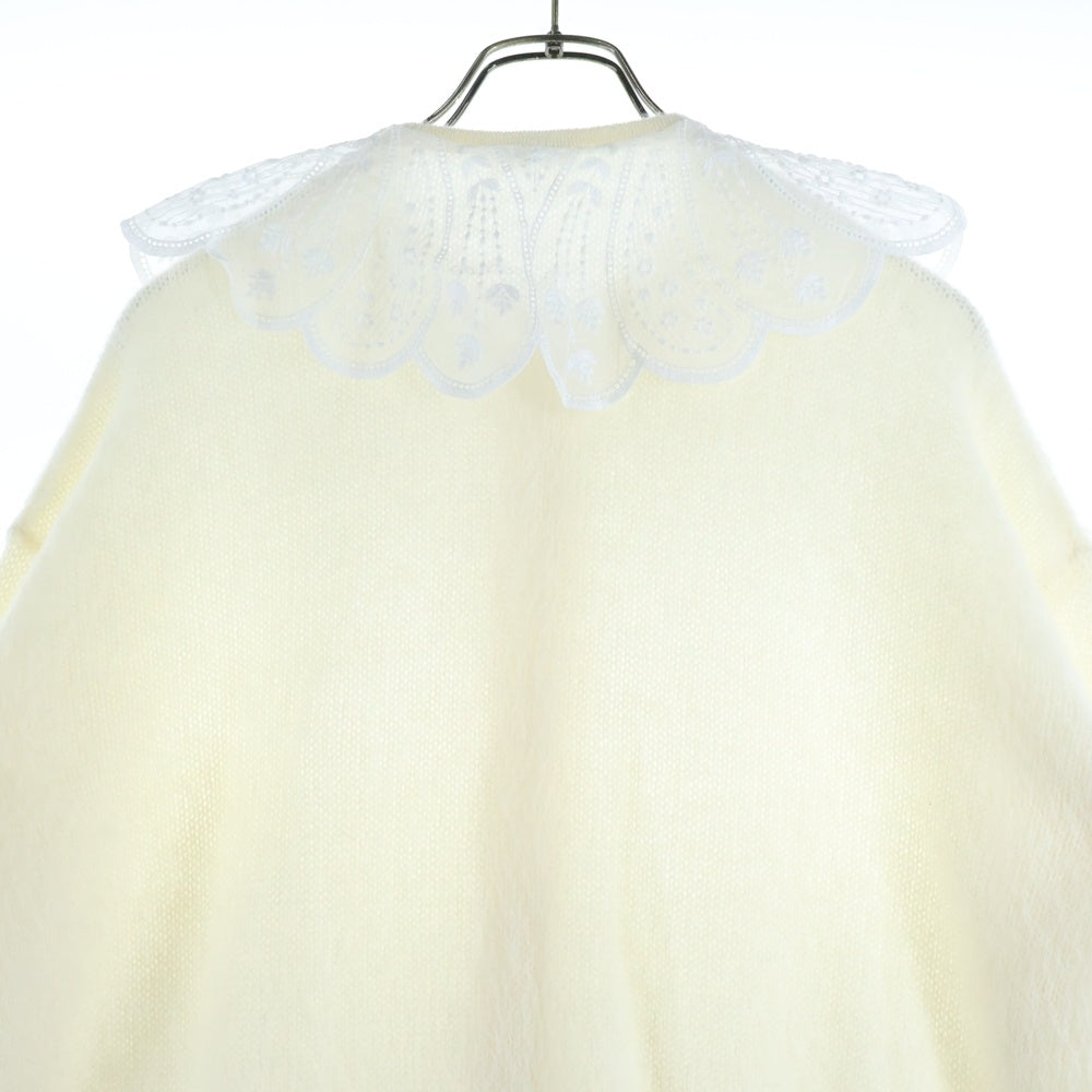 miumiu(ミュウミュウ) 19AW レース リボン デザイン モヘア クルーネック 長袖 ニット カーディガン ホワイト レディース MMF131