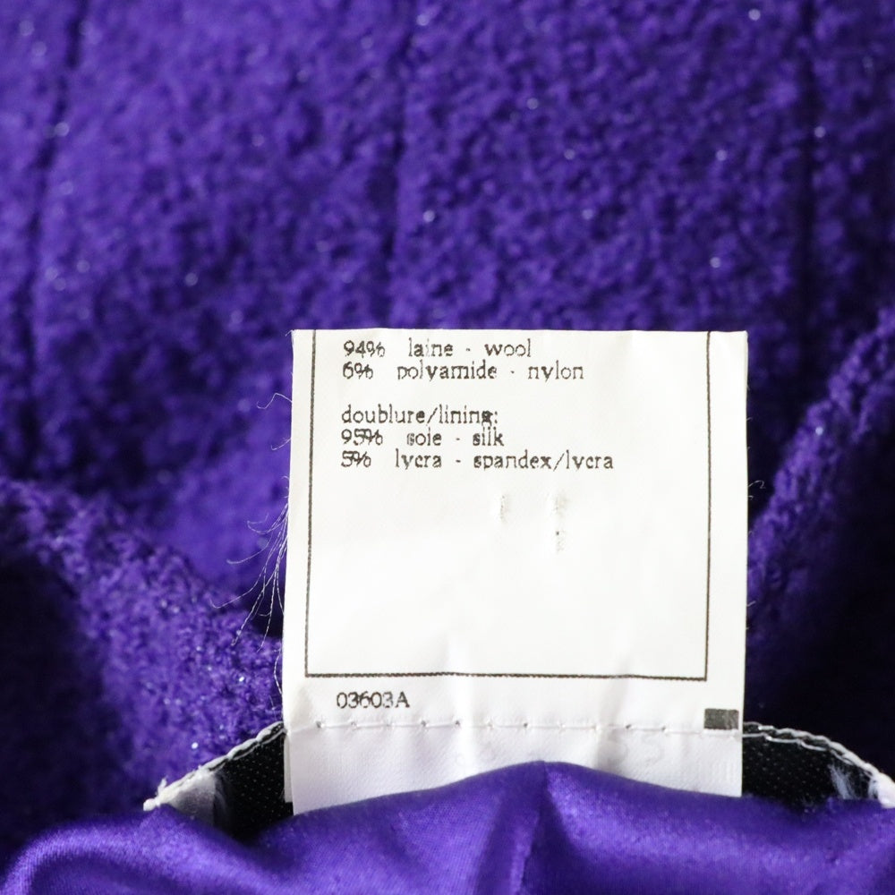 CHANEL(シャネル) 95AW ココマークボタン ウールツイード ノーカラー ロングジャケット パープル レディース P05336V04303