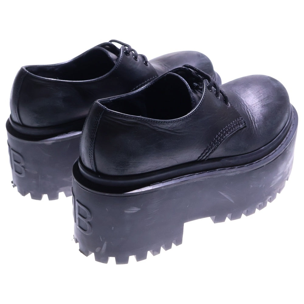 BALENCIAGA(バレンシアガ) BBロゴ レザー レースアップ 厚底 ローカット ダービーシューズ ブラック レディース 820930