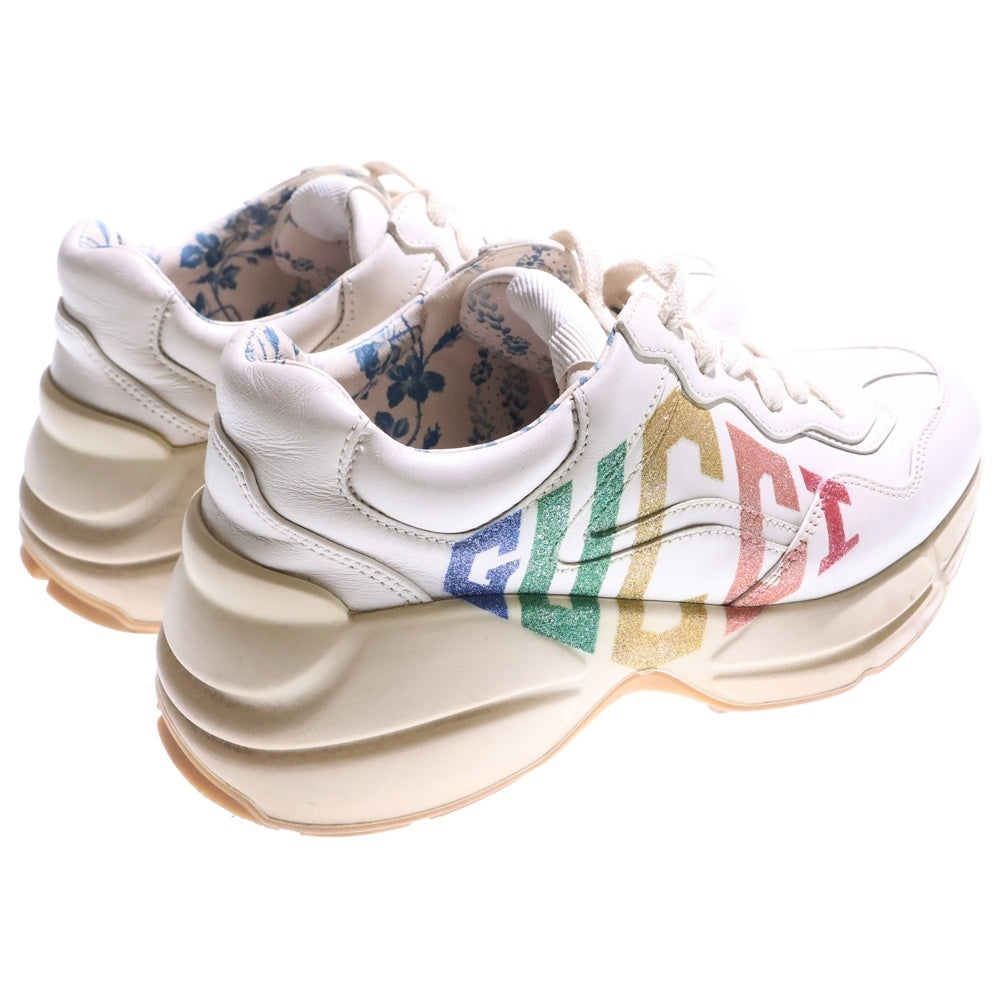 GUCCI(グッチ) 18AW ライトン ラメ グリッターロゴプリント レザー 厚底 レースアップ ローカットシューズ スニーカー ホワイト/アイボリー レディース 524990
