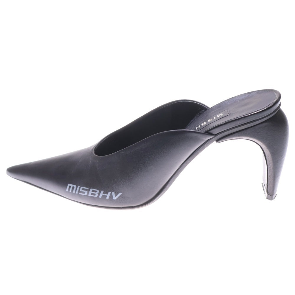 MISBHV(ミスビヘイブ) ロゴ レザーハイヒールパンプス サンダル ブラック