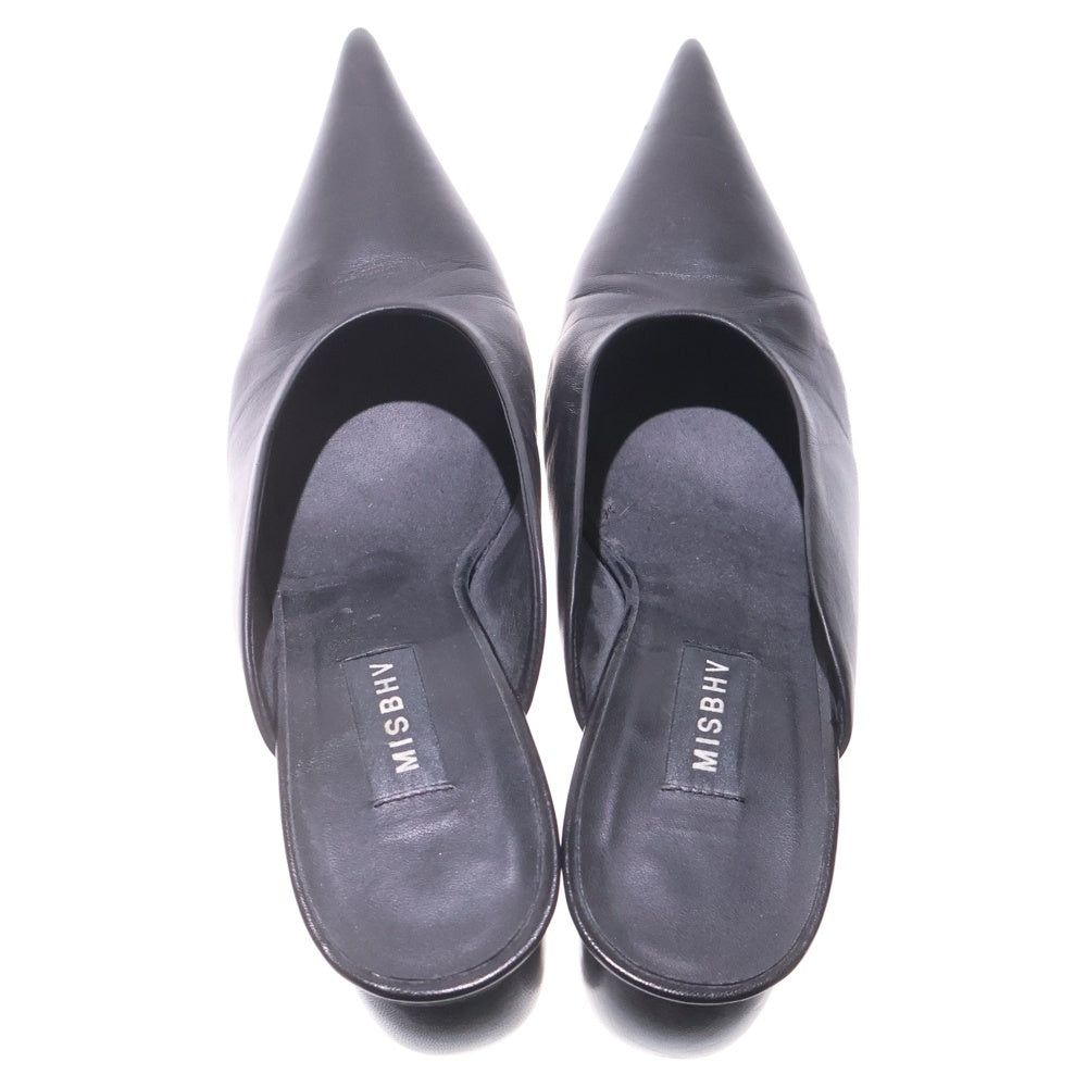 MISBHV(ミスビヘイブ) ロゴ レザーハイヒールパンプス サンダル ブラック