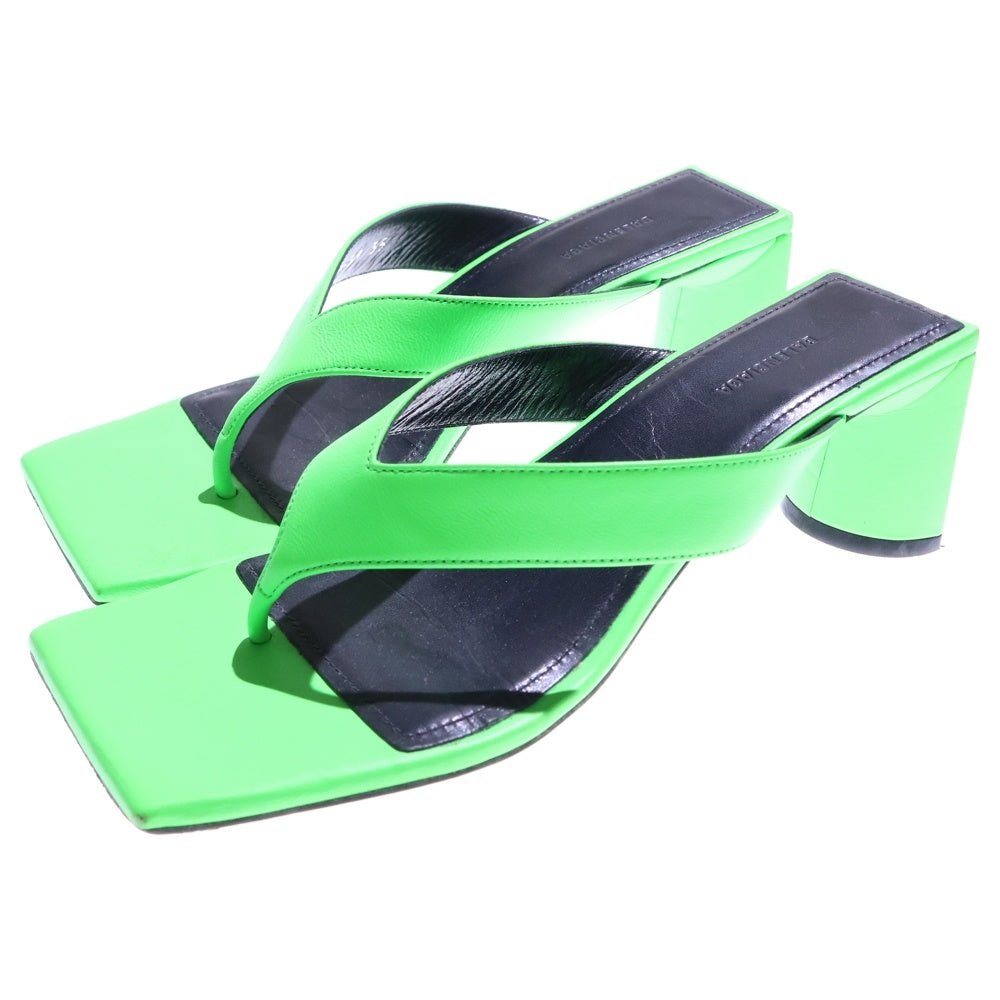 BALENCIAGA(バレンシアガ) ロゴプリント スクエアトゥ レザー ヒール サンダル パンプス シューズ グリーン レディース 609639
