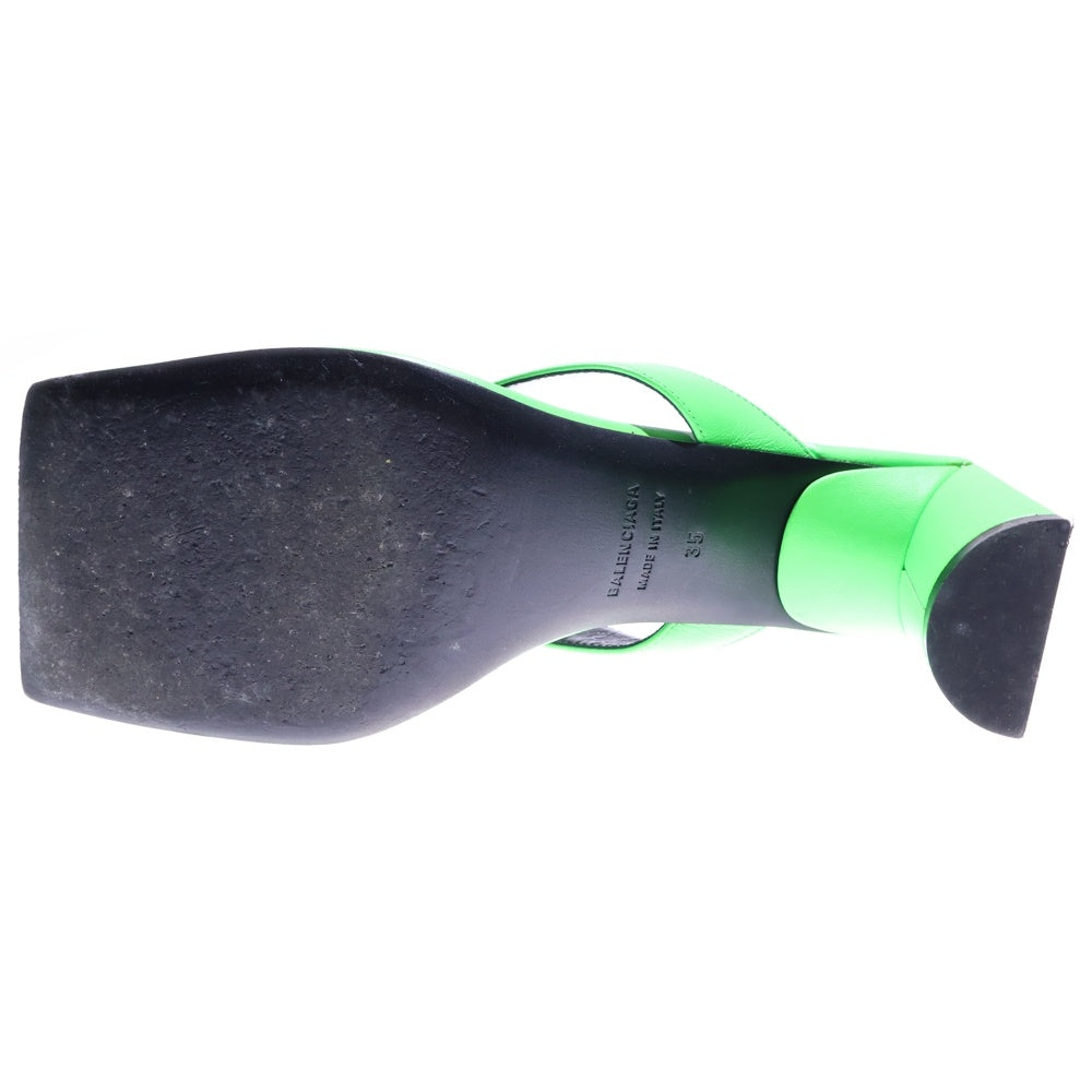 BALENCIAGA(バレンシアガ) ロゴプリント スクエアトゥ レザー ヒール サンダル パンプス シューズ グリーン レディース 609639