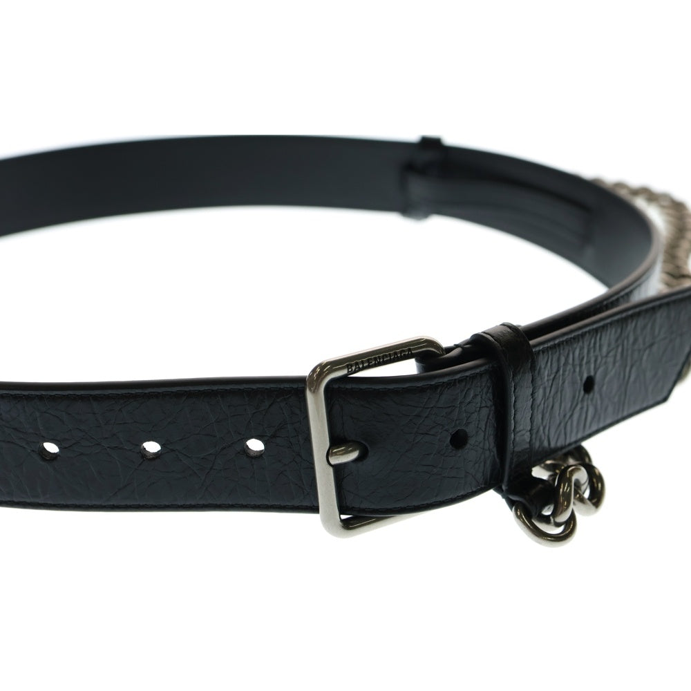 BALENCIAGA(バレンシアガ) モナコ レザー チェーンベルト ブラック シルバー金具 811032