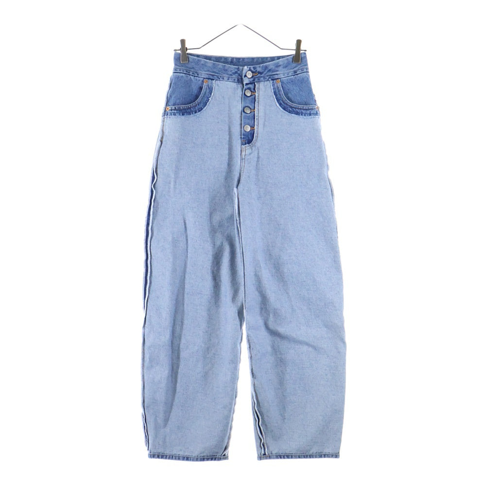 MM6 Maison Margiela(エムエムシックスメゾンマルジェラ) 21AW インサイドアウト ウォッシュ加工 ワイドデニムパンツ インディゴ レディース S62LB0066 S30783