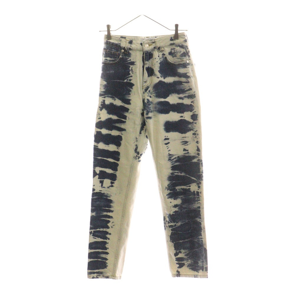 MSGM(エムエスジーエム) セットアップ ロゴ刺繍 ハイブリーチ加工 レザーパッチ 変形デニムトラッカージャケット テーパード デニムパンツ レディース 2841MDH49L 2841MDP51LX