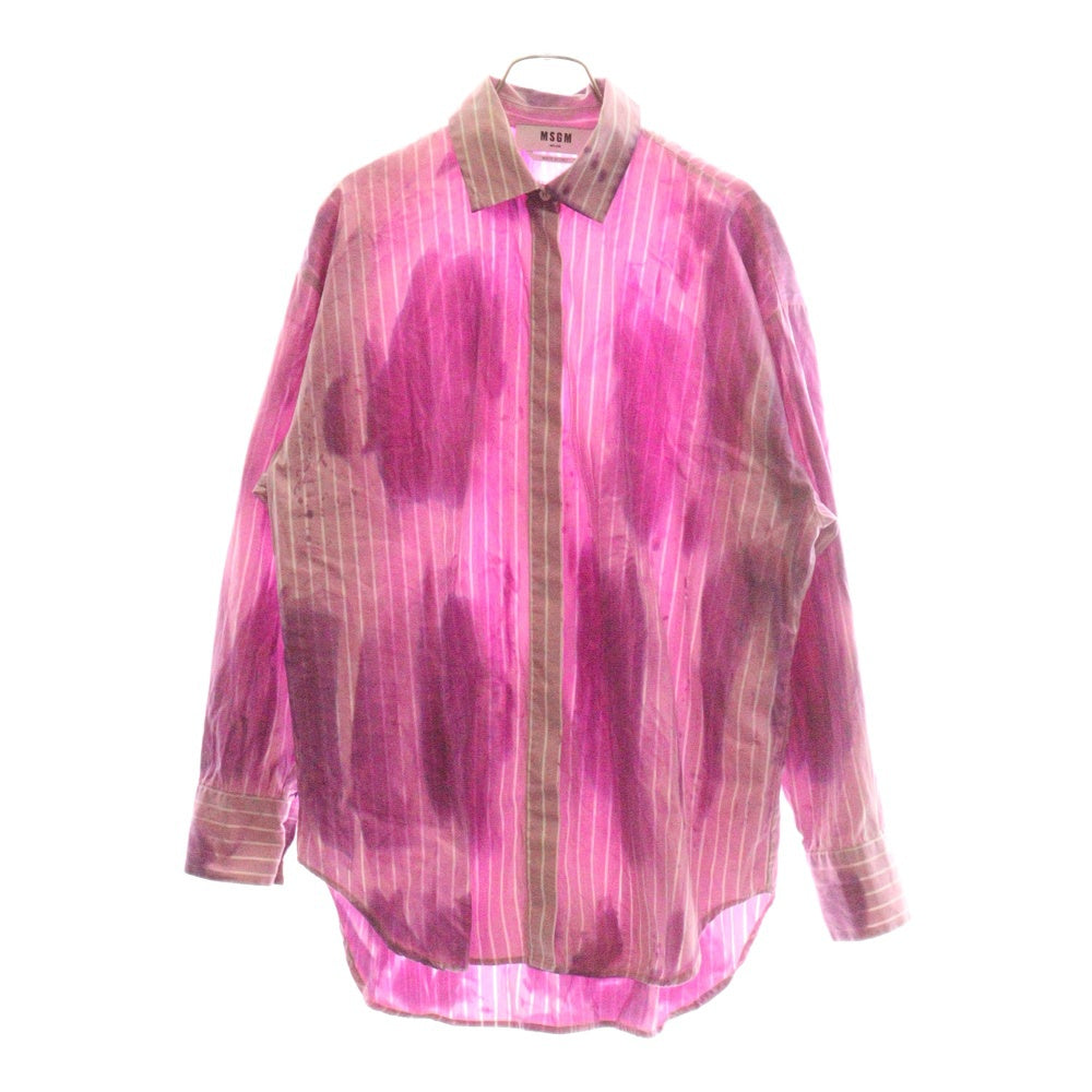 MSGM(エムエスジーエム) セットアップ タイダイ染め ストライプ総柄 比翼ボタン オーバーサイズ 長袖シャツ ロゴプリント ショート ハーフパンツ ショーツ パープル/ピンク 2841MDE05EX