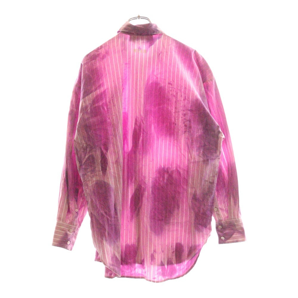 MSGM(エムエスジーエム) セットアップ タイダイ染め ストライプ総柄 比翼ボタン オーバーサイズ 長袖シャツ ロゴプリント ショート ハーフパンツ ショーツ パープル/ピンク 2841MDE05EX