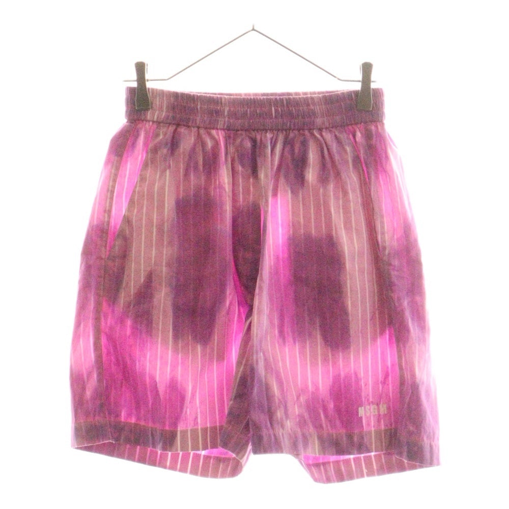 MSGM(エムエスジーエム) セットアップ タイダイ染め ストライプ総柄 比翼ボタン オーバーサイズ 長袖シャツ ロゴプリント ショート ハーフパンツ ショーツ パープル/ピンク 2841MDE05EX