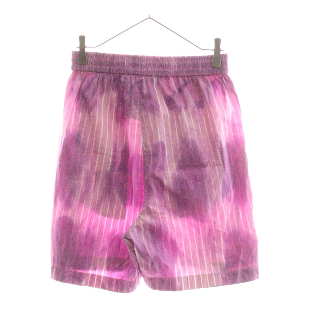 MSGM(エムエスジーエム) セットアップ タイダイ染め ストライプ総柄 比翼ボタン オーバーサイズ 長袖シャツ ロゴプリント ショート ハーフパンツ ショーツ パープル/ピンク 2841MDE05EX