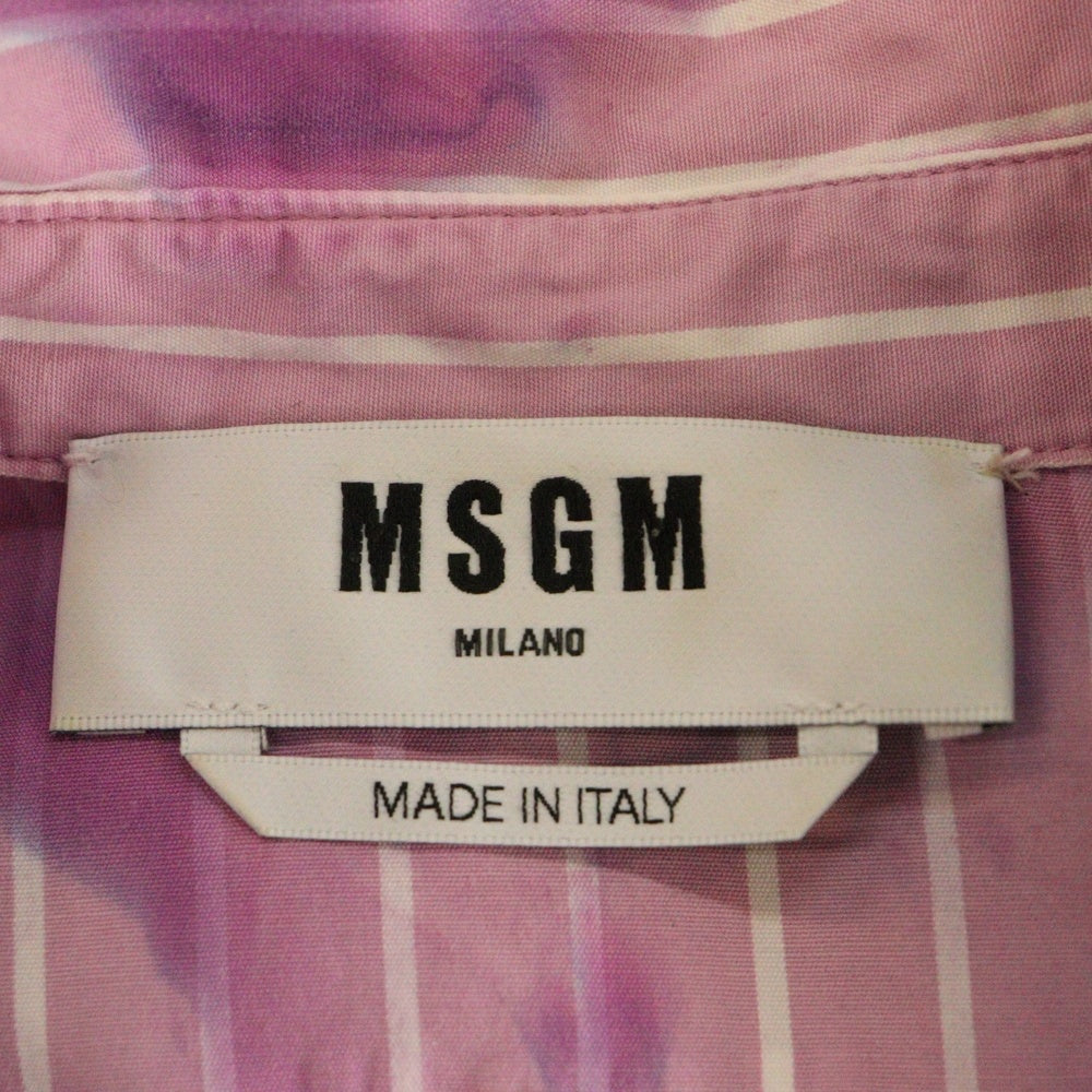 MSGM(エムエスジーエム) セットアップ タイダイ染め ストライプ総柄 比翼ボタン オーバーサイズ 長袖シャツ ロゴプリント ショート ハーフパンツ ショーツ パープル/ピンク 2841MDE05EX