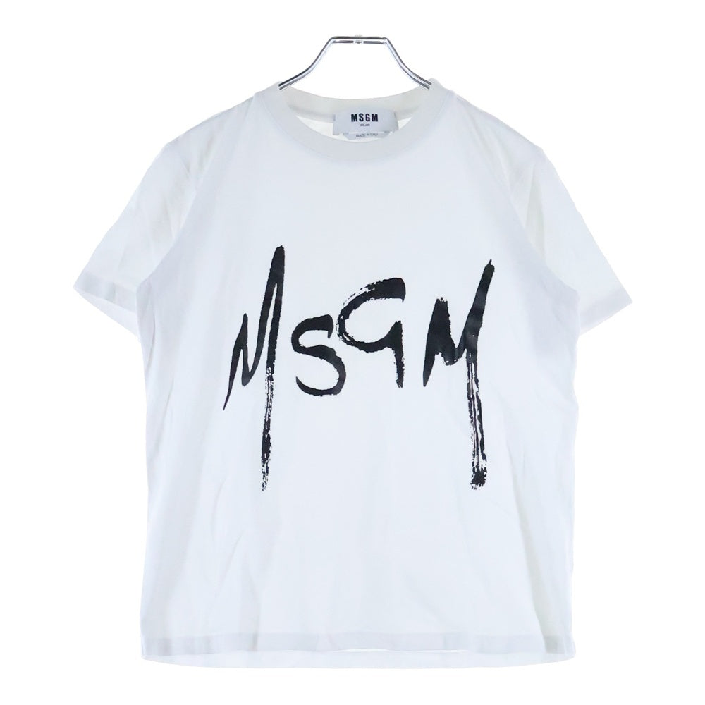 MSGM(エムエスジーエム) アブストラクト ロゴプリント クルーネック 半袖Tシャツ カットソー ホワイト