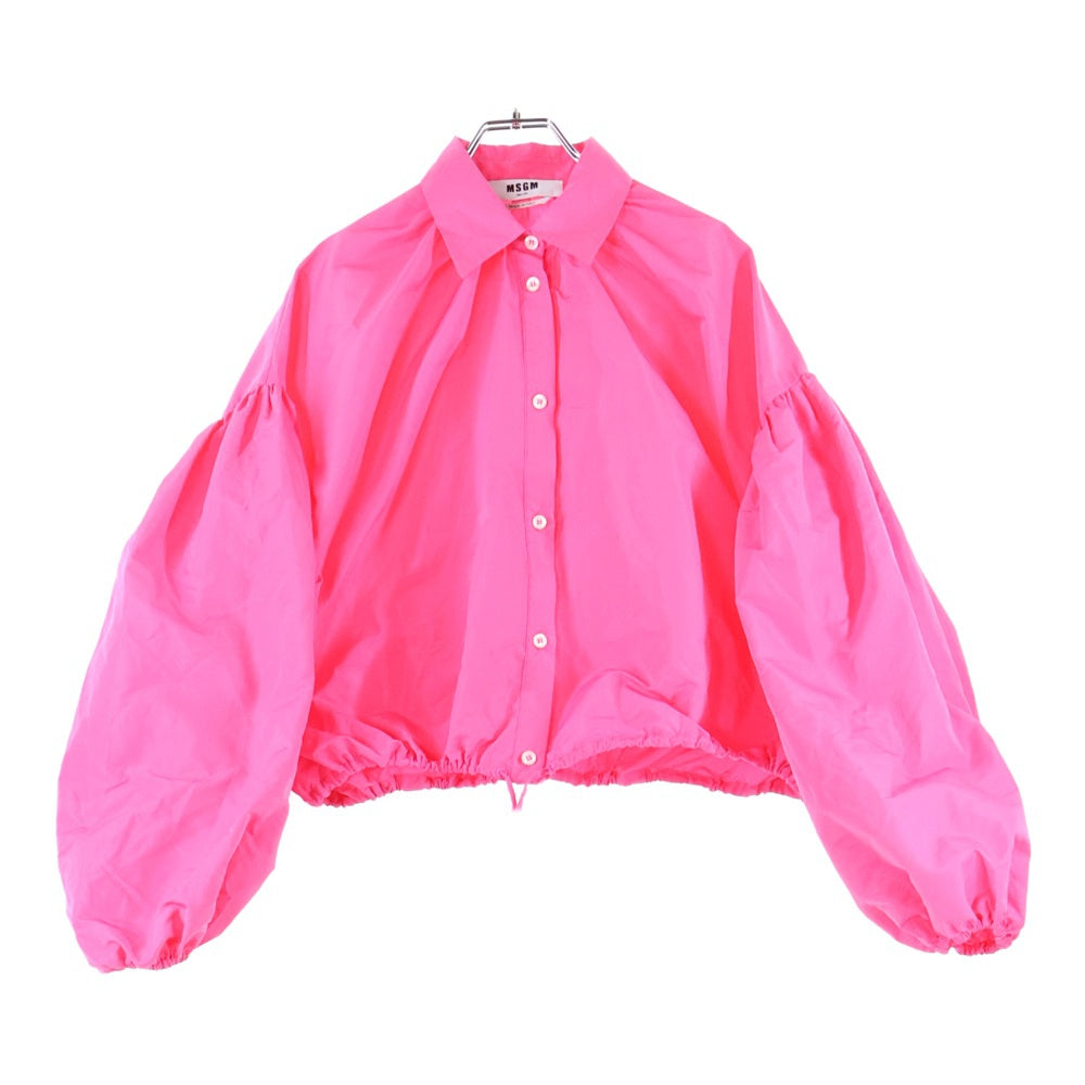 MSGM(エムエスジーエム) 変形 ナイロン パフスリーブ ドローストリング クロップド シャツ ピンク