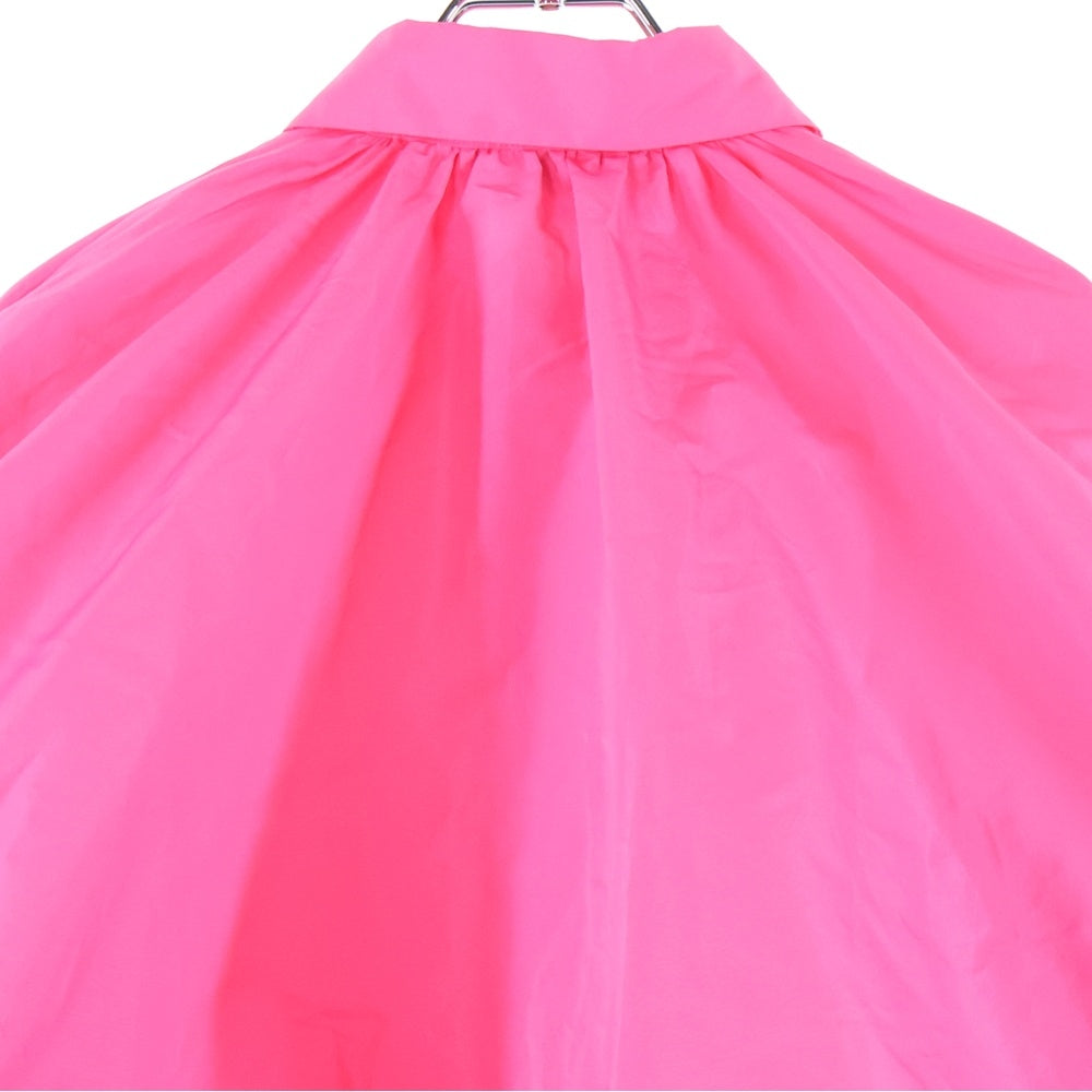 MSGM(エムエスジーエム) 変形 ナイロン パフスリーブ ドローストリング クロップド シャツ ピンク