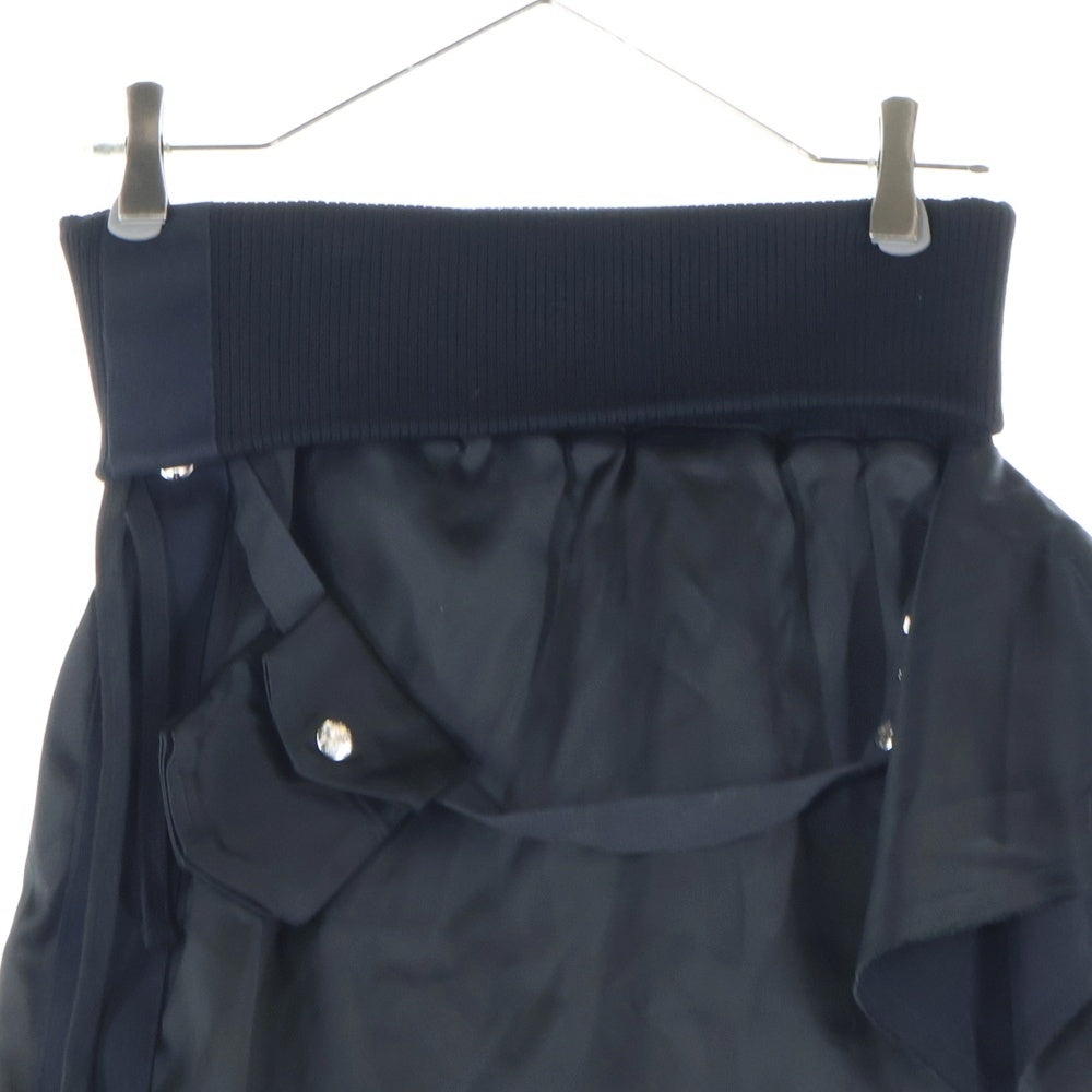 DIESEL(ディーゼル) ロゴ刺繍 変形 アシンメトリー ニット切り替え サテン ミニスカート ブラック レディース