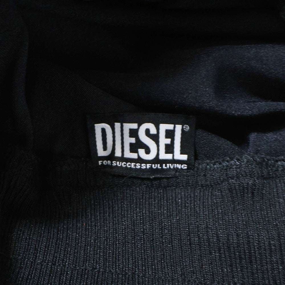 DIESEL(ディーゼル) ロゴ刺繍 変形 アシンメトリー ニット切り替え サテン ミニスカート ブラック レディース