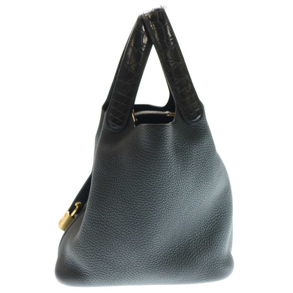 HERMES(エルメス) ピコタンロックPM タッチ ハンドバッグ ブラック アリゲーター×トリヨンクレマンス ゴールド金具 Z刻印 カデナ