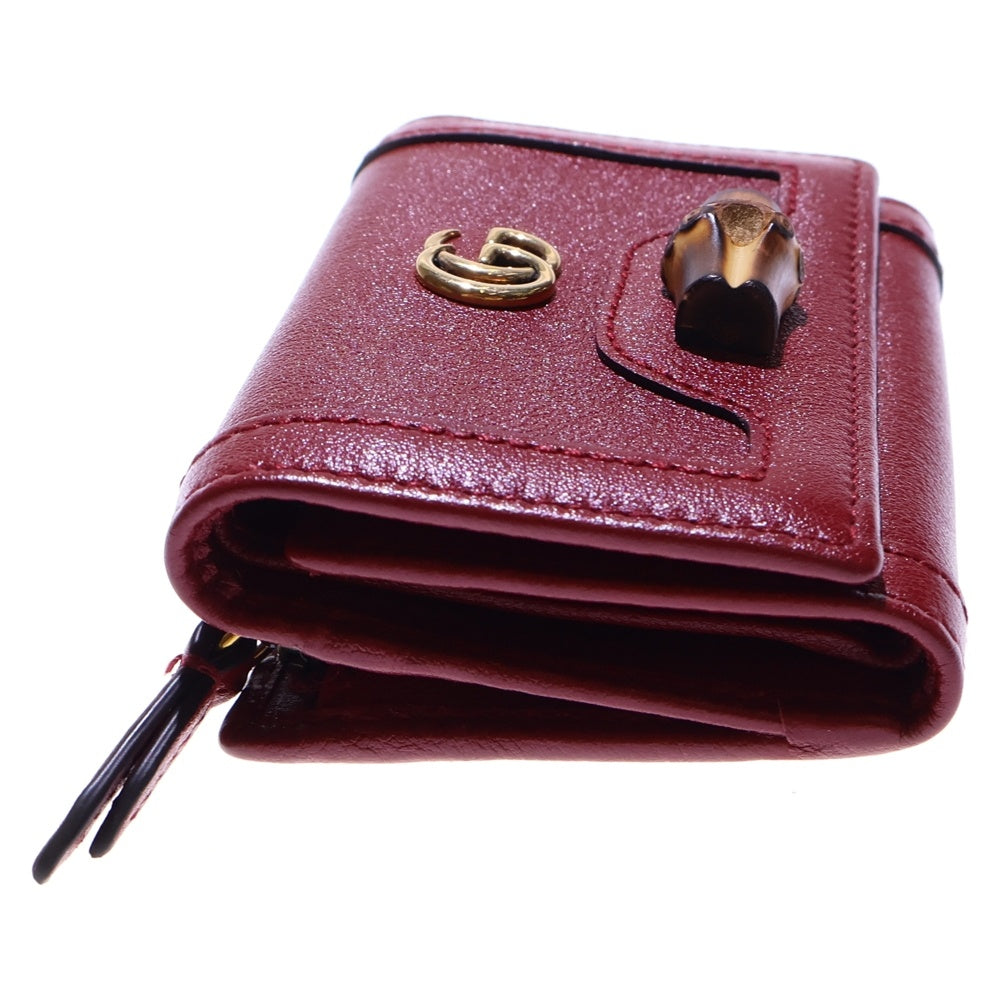 GUCCI(グッチ) バンブー 三つ折り財布 コンパクトウォレット レッド レザー ゴールド金具 658633