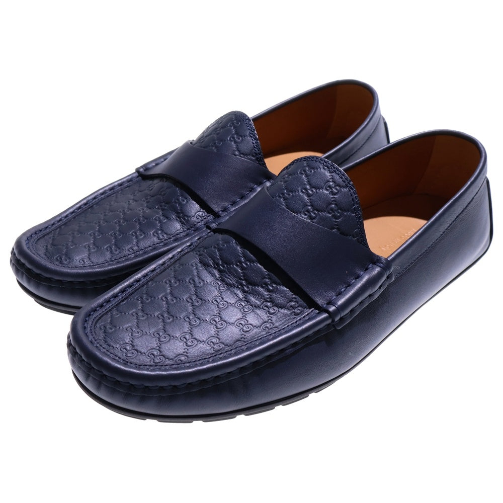 GUCCI(グッチ) マイクログッチシマ エンボスレザー ローカット ドライビングシューズ ローファー ネイビー 466904