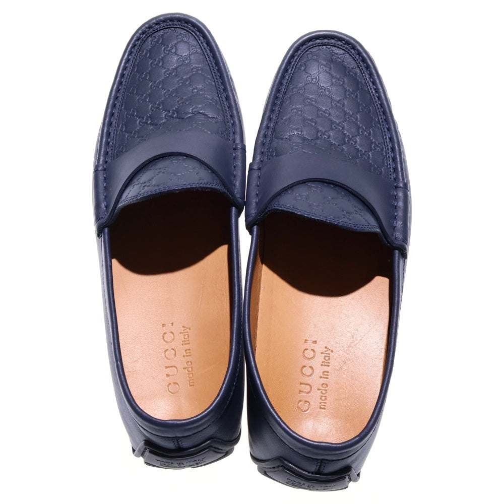 GUCCI(グッチ) マイクログッチシマ エンボスレザー ローカット ドライビングシューズ ローファー ネイビー 466904