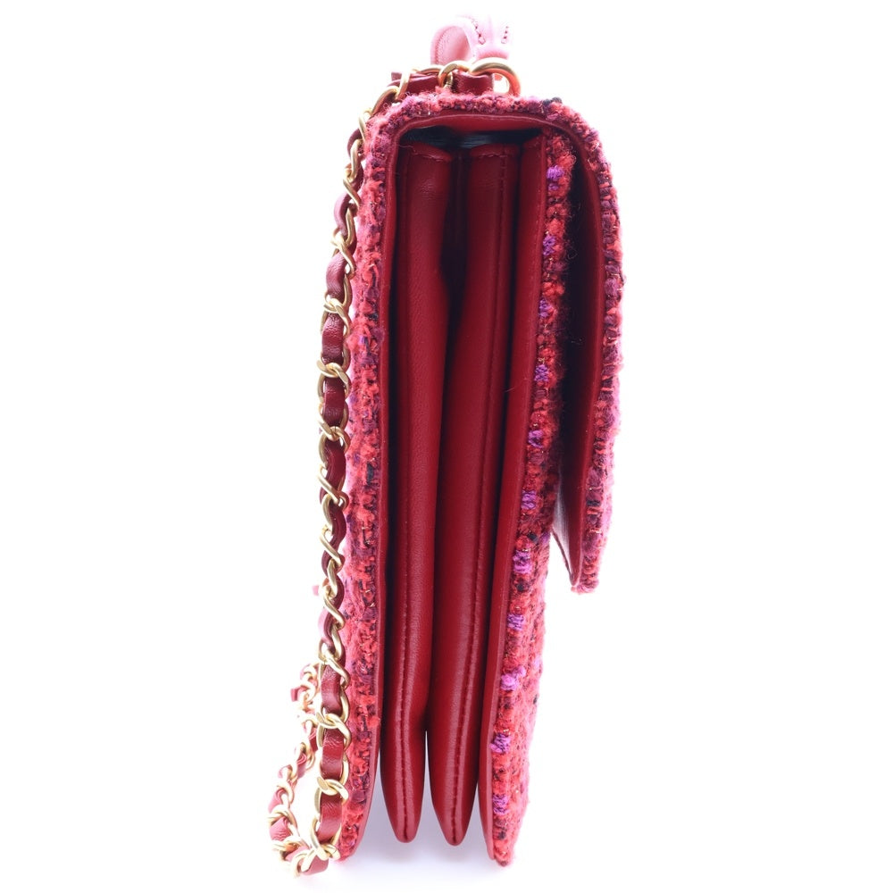 CHANEL(シャネル) ツイードマトラッセ ココマーク ターンロック ラムスキン レザー 2WAY トップハンドル チェーンショルダーバッグ ゴールド金具 レッド AS4285