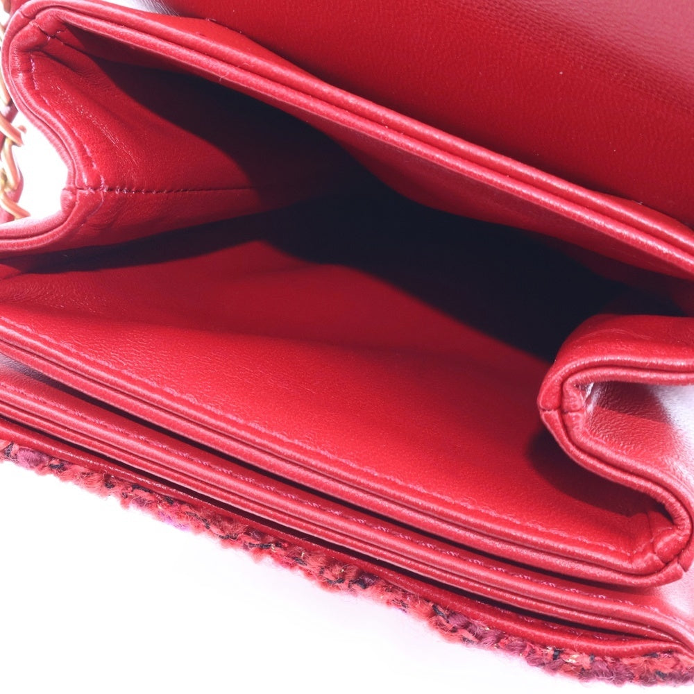 CHANEL(シャネル) ツイードマトラッセ ココマーク ターンロック ラムスキン レザー 2WAY トップハンドル チェーンショルダーバッグ ゴールド金具 レッド AS4285