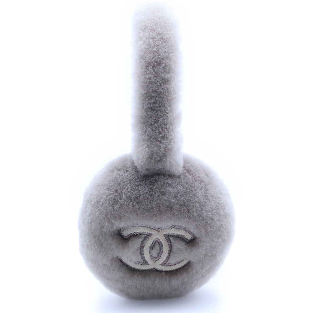 CHANEL(シャネル) ココマーク ロゴ刺繍 ボア イヤーマフラー 耳当て グレー/ベージュ