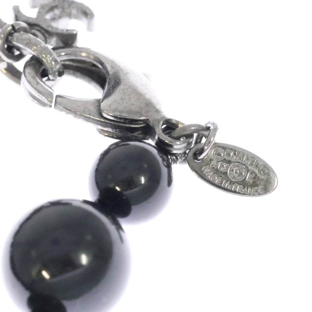 CHANEL(シャネル) ココマーク ロゴプレート 世界地図 ビーズ ロングネックレス ブラック A13K