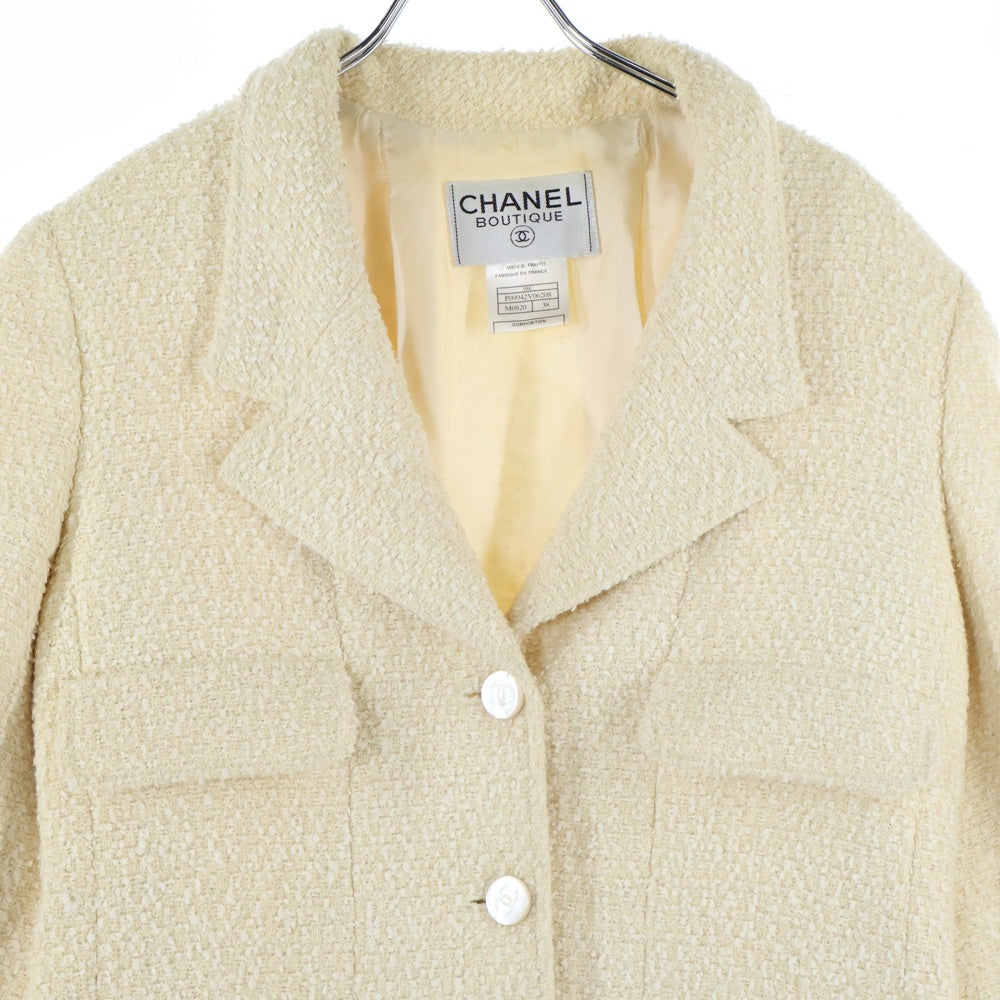 CHANEL(シャネル) 98C クルーズコレクション ココマーク シェルボタン ウールツイード 2B テーラードジャケット アイボリー レディース P09942V06208