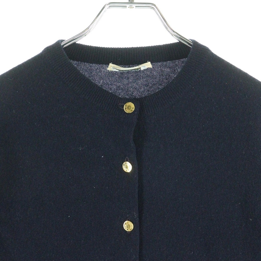 HERMES(エルメス) セリエボタン カシミヤニット クルーネック 長袖 カーディガン ネイビー レディース